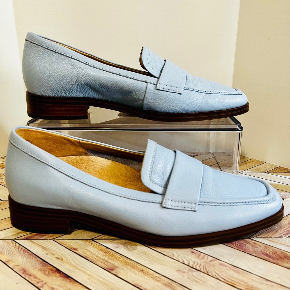 Vionic Sellah II Loafers Womens 6.5 Light Blue Soft Leather Orthotic Square Toe